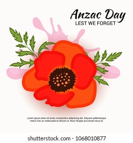 Vector illustration of a Background  with poppies and text Lest we forget.