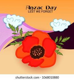 Vector illustration of a Background  with poppies and text Lest we forget.