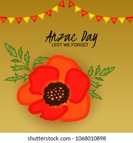 Vector illustration of a Background  with poppies and text Lest we forget.