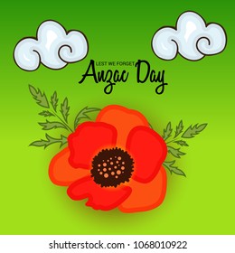 Vector illustration of a Background  with poppies and text Lest we forget.