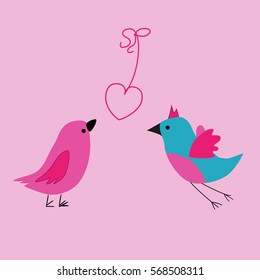 Vector illustration background or post card  with two birds fall in love