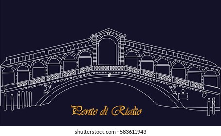 Vector illustration background or post card with bridge Rialto in Venice