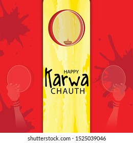 Vector illustration of a background or Poster for Celebrate Indian Lady Festival Karva Chauth.
