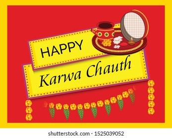 Vector illustration of a background or Poster for Celebrate Indian Lady Festival Karva Chauth.