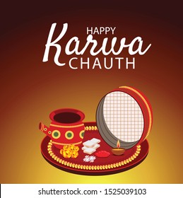 Vector illustration of a background or Poster for Celebrate Indian Lady Festival Karva Chauth.