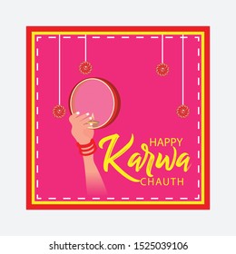 Vector illustration of a background or Poster for Celebrate Indian Lady Festival Karva Chauth.