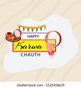 Vector illustration of a background or Poster for Celebrate Indian Lady Festival Karva Chauth.