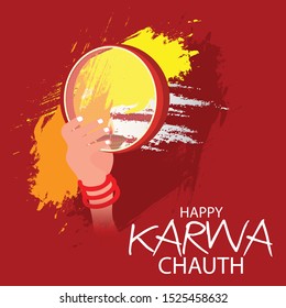 Vector illustration of a background or Poster for Celebrate Indian Lady Festival Karva Chauth.