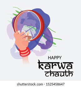 Vector illustration of a background or Poster for Celebrate Indian Lady Festival Karva Chauth.