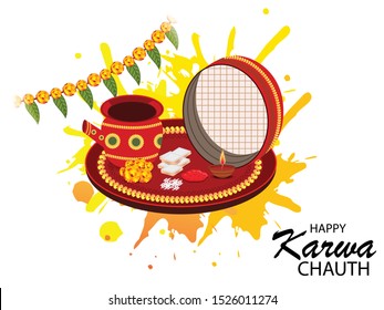 Vector illustration of a background or Poster for Celebrate Indian Lady Festival Karva Chauth.