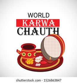 Vector illustration of a background or Poster for Celebrate Indian Lady Festival Karva Chauth.