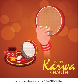 Vector illustration of a background or Poster for Celebrate Indian Lady Festival Karva Chauth.