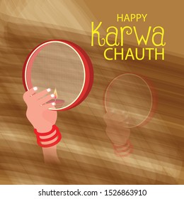 Vector illustration of a background or Poster for Celebrate Indian Lady Festival Karva Chauth.