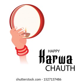 Vector illustration of a background or Poster for Celebrate Indian Lady Festival Karva Chauth.