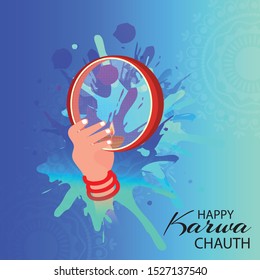 Vector illustration of a background or Poster for Celebrate Indian Lady Festival Karva Chauth.