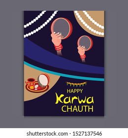 Vector illustration of a background or Poster for Celebrate Indian Lady Festival Karva Chauth.