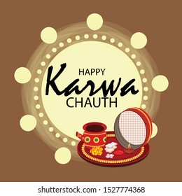 Vector illustration of a background or Poster for Celebrate Indian Lady Festival Karva Chauth.