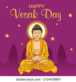 Imagen vectorial de un fondo o afiche para celebrar el Feliz Día de Vesak o Buda Purnima.
