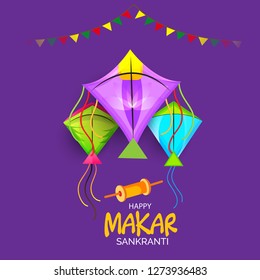 Vector illustration of a background and poster with colorful kites for Happy Makar Sankranti.