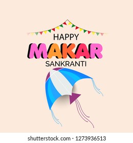 Vector illustration of a background and poster with colorful kites for Happy Makar Sankranti.