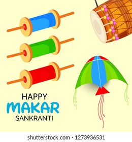 Vector illustration of a background and poster with colorful kites for Happy Makar Sankranti.