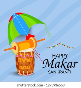 Vector illustration of a background and poster with colorful kites for Happy Makar Sankranti.