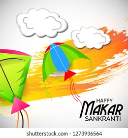 Vector illustration of a background and poster with colorful kites for Happy Makar Sankranti.
