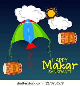 Vector illustration of a background and poster with colorful kites for Happy Makar Sankranti.