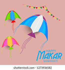 Vector illustration of a background and poster with colorful kites for Happy Makar Sankranti.