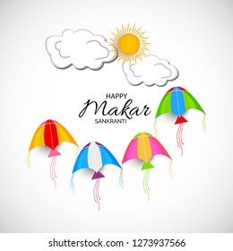 Vector illustration of a background and poster with colorful kites for Happy Makar Sankranti.