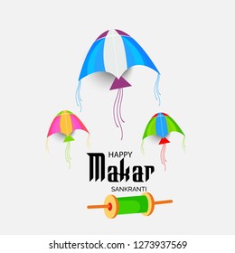 Vector illustration of a background and poster with colorful kites for Happy Makar Sankranti.