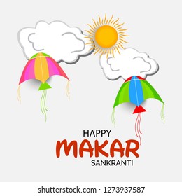 Vector illustration of a background and poster with colorful kites for Happy Makar Sankranti.