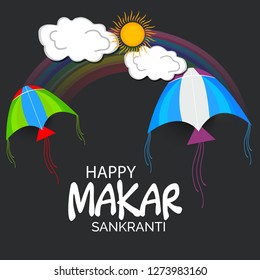 Vector illustration of a background and poster with colorful kites for Happy Makar Sankranti.