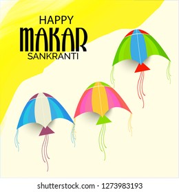 Vector illustration of a background and poster with colorful kites for Happy Makar Sankranti.