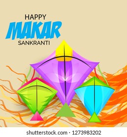 Vector illustration of a background and poster with colorful kites for Happy Makar Sankranti.