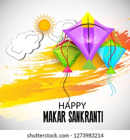 Vector illustration of a background and poster with colorful kites for Happy Makar Sankranti.