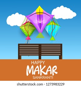 Vector illustration of a background and poster with colorful kites for Happy Makar Sankranti.