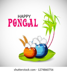 Vector illustration of a background or poster With colorful pots for religious traditional harvest festival Happy Pongal.