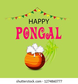 Vector illustration of a background or poster With colorful pots for religious traditional harvest festival Happy Pongal.