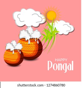 Vector illustration of a background or poster With colorful pots for religious traditional harvest festival Happy Pongal.