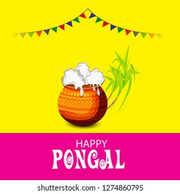 Vector illustration of a background or poster With colorful pots for religious traditional harvest festival Happy Pongal.