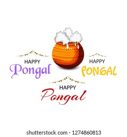 Vector illustration of a background or poster With colorful pots for religious traditional harvest festival Happy Pongal.