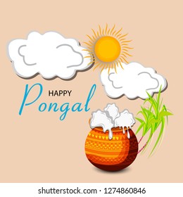 Vector illustration of a background or poster With colorful pots for religious traditional harvest festival Happy Pongal.