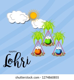 Vector illustration of a background or poster With colorful pots for religious traditional harvest festival Happy Pongal.