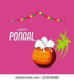 Vector illustration of a background or poster With colorful pots for religious traditional harvest festival Happy Pongal.