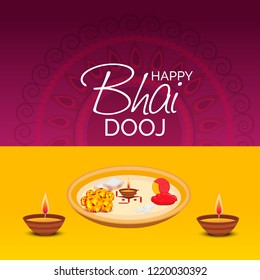Vector illustration of a background or Poster for Indian festival celebration Happy Bhai Dooj.