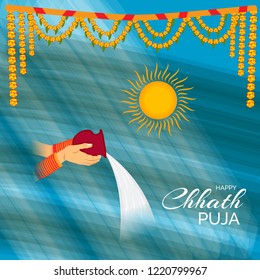 Vector illustration of a Background And Poster For Indian festival Happy Chhath Puja.