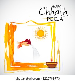 Vector illustration of a Background And Poster For Indian festival Happy Chhath Puja.