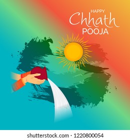 Vector illustration of a Background And Poster For Indian festival Happy Chhath Puja.