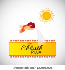 Vector illustration of a Background And Poster For Indian festival Happy Chhath Puja.